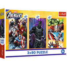 TREFL AVENGERS Pužļu komplekts Ar piedzīvojumiem piepildītas dienas, 3x80 gab.