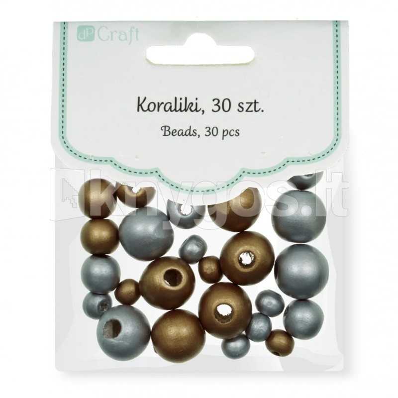 DallPrint Koka krelles, zeltainas un sudrabainas