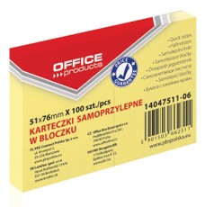Līmlapiņas 51 x 76 mm, 100 loksnes, dzeltenas, OFFICEproduct