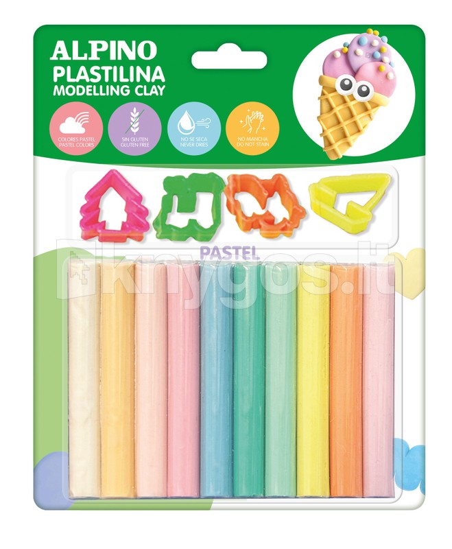 ALPINO modelēšanas plastilīns, 10 krāsas, ar