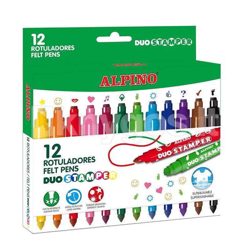 Flomasteri ALPINO Duo Stamper, 12 krāsas