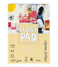 Mix media bloknots "Studio" A5, 25 lpp., 160 g/m², ar cietu muguriņu