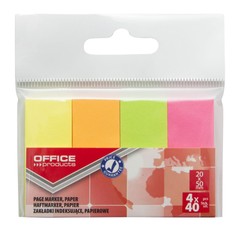 Lipnās piezīmju lapiņas 20 x 50 mm, komplekts 4 x 40 gab., neona krāsas