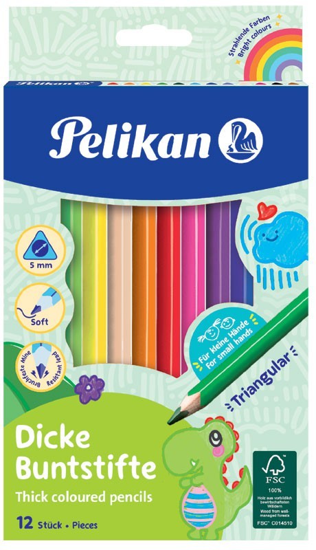 Pelikan Pieštukai spalvoti stori trikampai 12sp